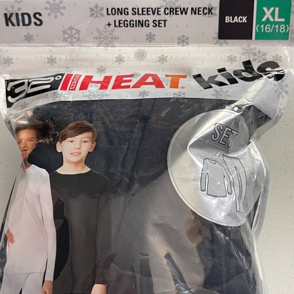 32 DEGREES Kid's XL(16/18) Black Heat Base Layer Set Crew Top and Leggings - Picture 3 of 7
